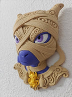 Mummy Mewtwo Pokémon wall art with layered ornamental Halloween details