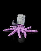 Gus the Octopus purple articulated 3D printed toy with eight arms emerging from a silver can by 3DPRINTSWA from the Articulated Animals collection