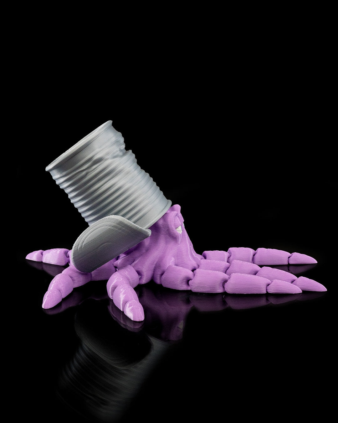 Gus the Octopus purple articulated 3D printed octopus with a metal can by 3DPRINTSWA from the Articulated Animals collection for desk decor