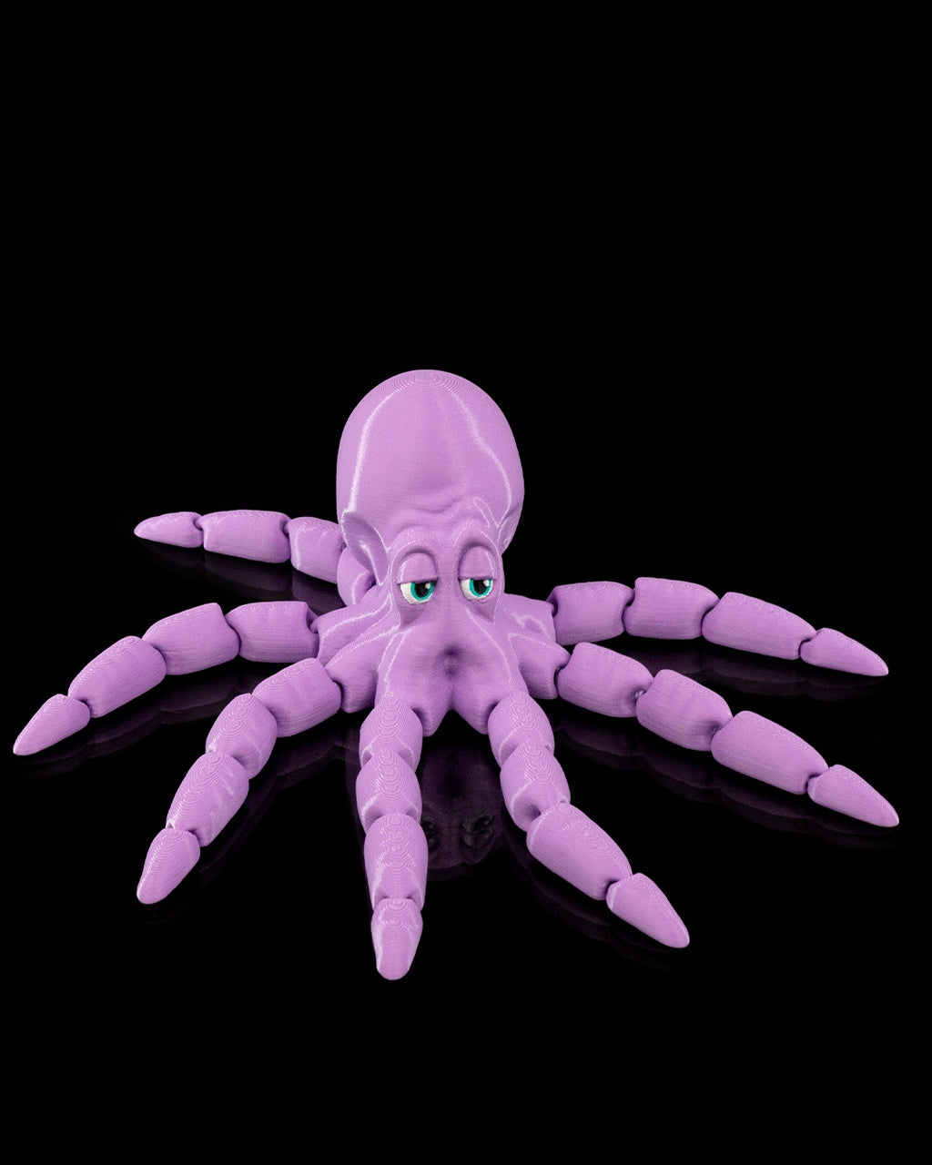 Gus the Octopus purple articulated 3D printed toy by 3DPRINTSWA from the Articulated and Animals collections with eight flexible arms on a black background