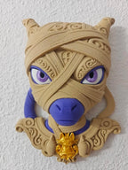 3D printed Mummy Mewtwo Pokémon wall art with Halloween mummy wraps