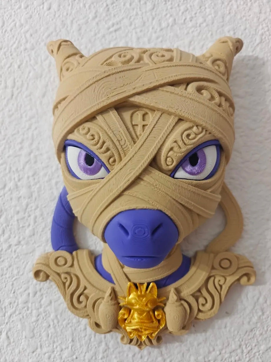 3D printed Mummy Mewtwo Pokémon wall art with Halloween mummy wraps