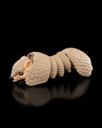 Armadillo articulated 3D printed toy with detailed scaly armor and linked segments displayed on a reflective black surface by 3DPRINTSWA from Articulated Animals