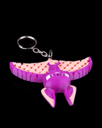 Bat Keychain by 3DPRINTSWA articulated 3D printed toy with purple wings and a cute pink face shown with a metal clip
