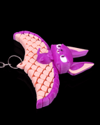 Bat Keychain in purple and pink with articulated wings and a playful animal design by 3DPRINTSWA for keys bags or backpacks
