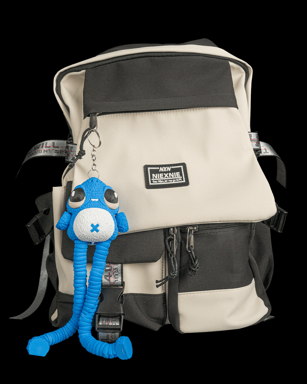 Gnasher blue articulated sea creature keychain attached to a backpack by 3DPRINTSWA an articulated keychain collectible and playful fidget toy