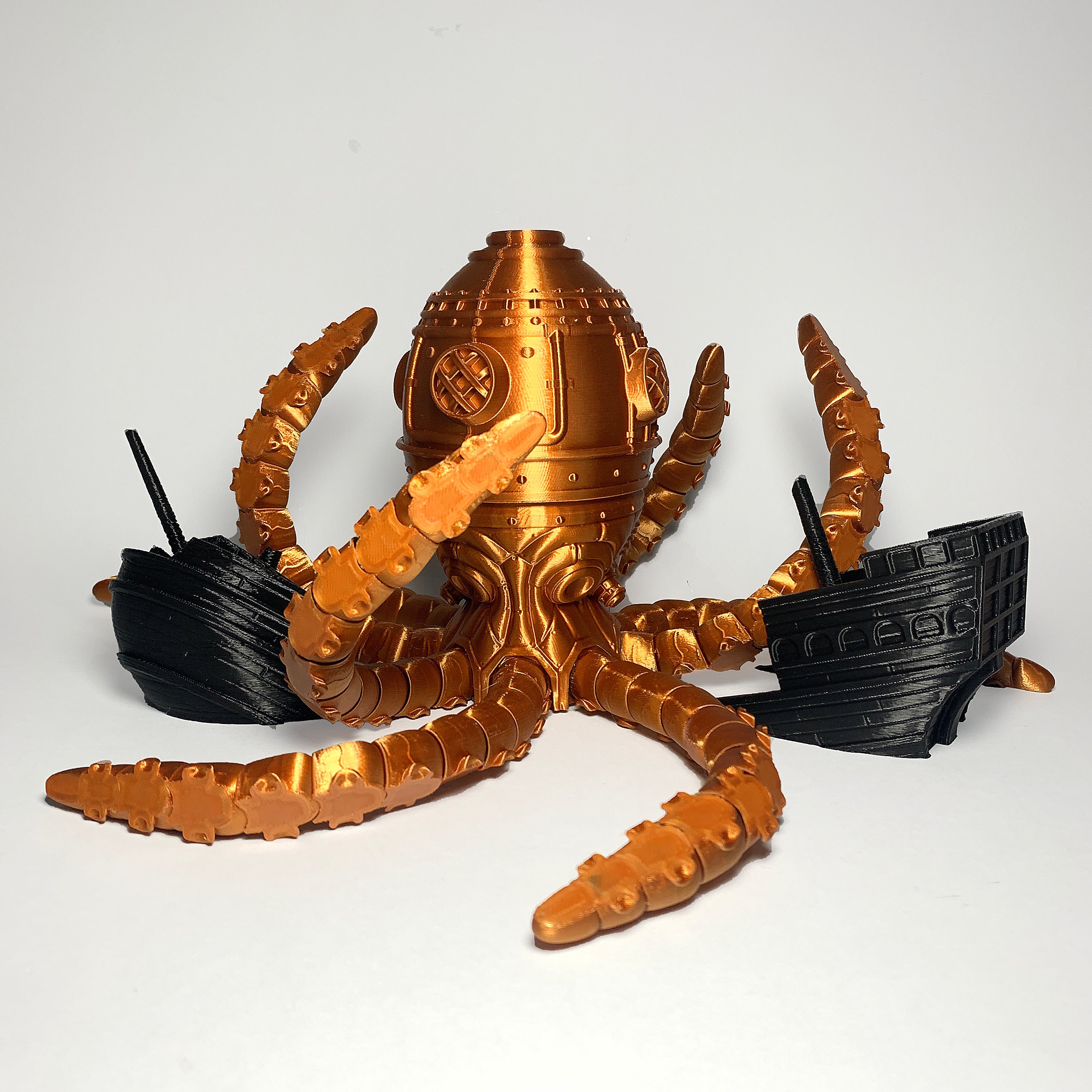 Articulated Steampunk Octopus with Shipwreck
