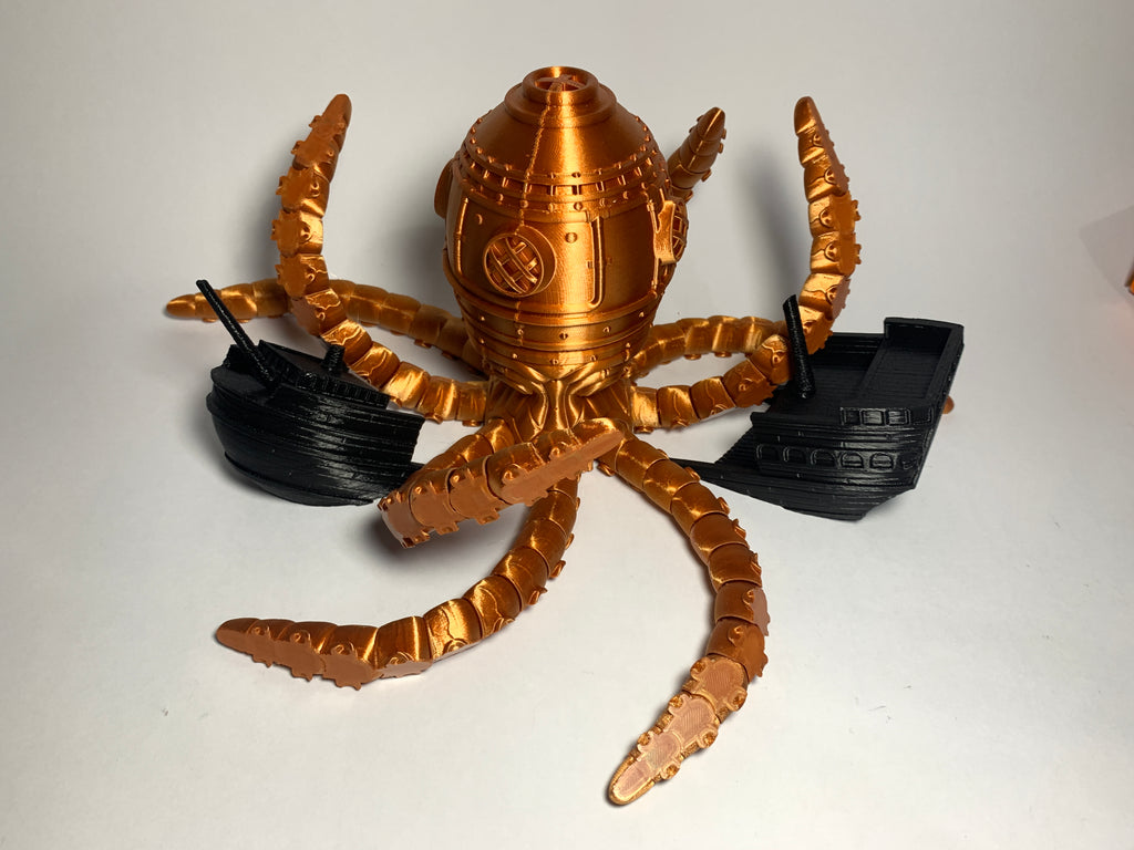 Articulated Steampunk Octopus with Shipwreck