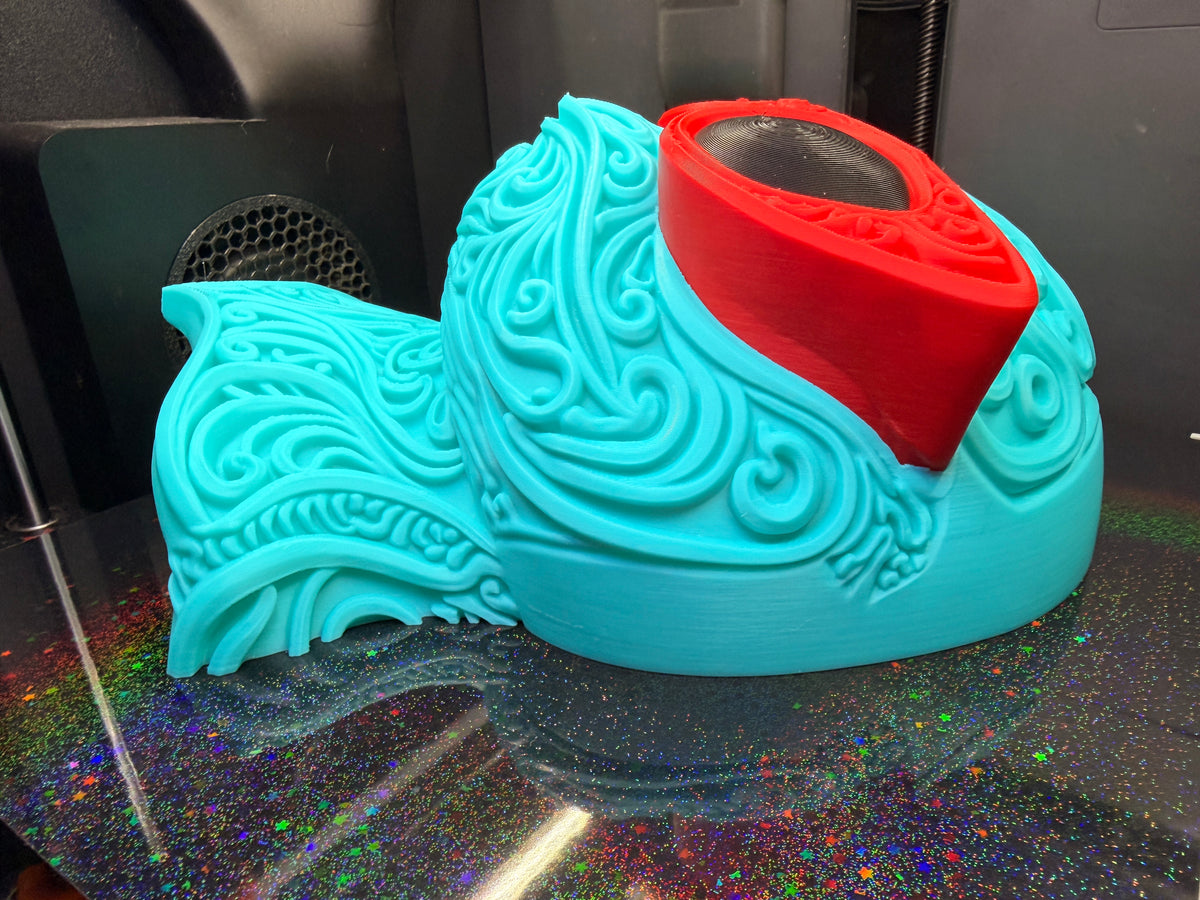 Side view of 3D printed Squirtle Pokémon wall art with dimensional details
