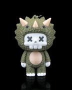 Trixi triceratops skeleton keychain by 3DPRINTSWA with three horns textured green dinosaur costume and matching face charm collectible toy