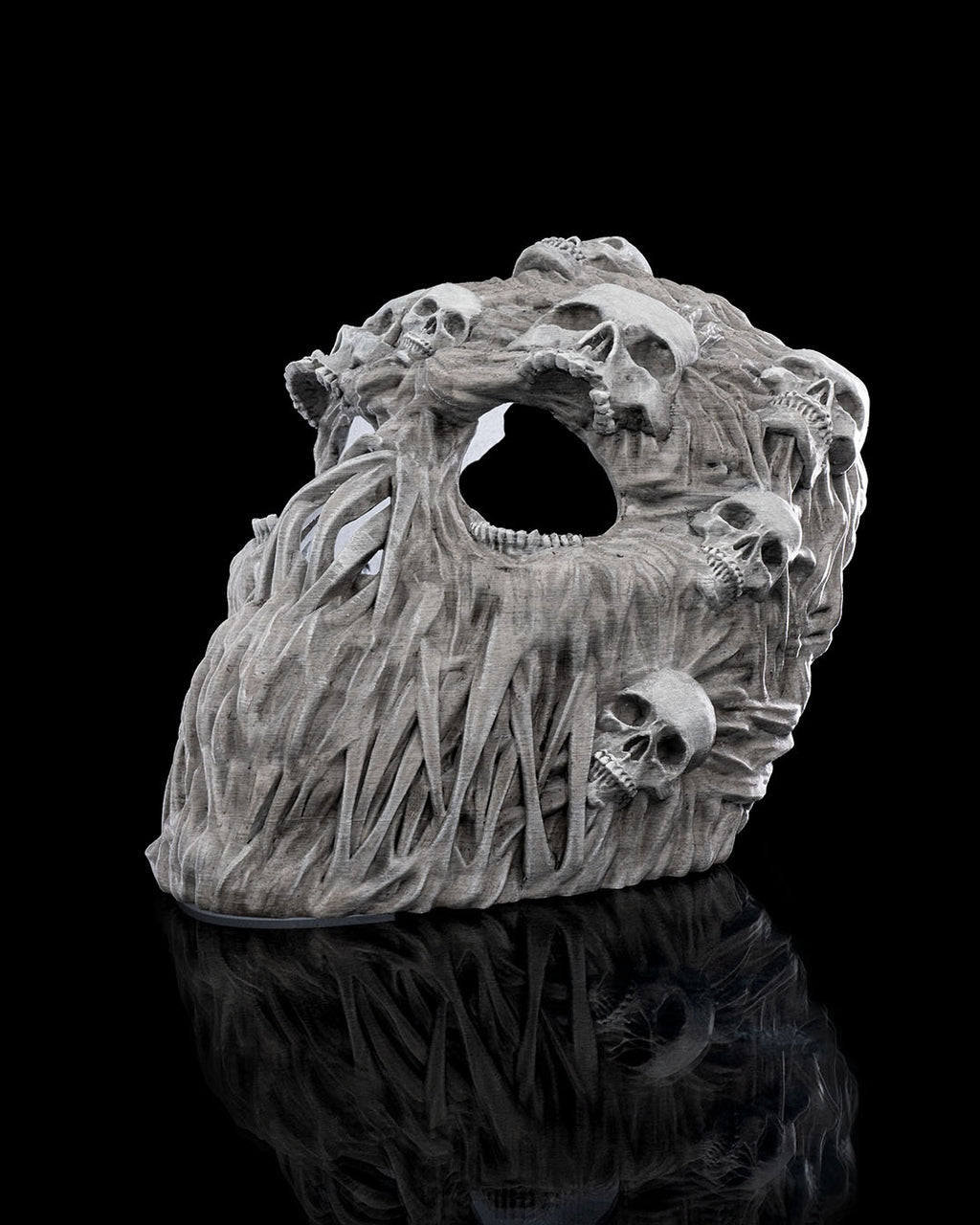 Opposite three-quarter view of the Ghoul Face mask with small skulls along the cheek and temple.