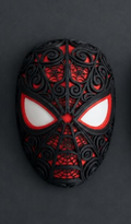 Single black, red, and white Halloween Spider-Man wall art with raised filigree details and white eyes against a charcoal background.