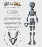 Assembly guide for the 3-foot alien statue showing separate body sections and dowel connections