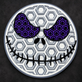 Round Jack Skellington wall art with white and gray hexagonal patterns, purple and black eyes, and a black stitched smile.