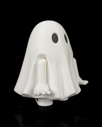 Three-quarter view of a white Mood Ghost with lowered arms and visible feet against a black background.