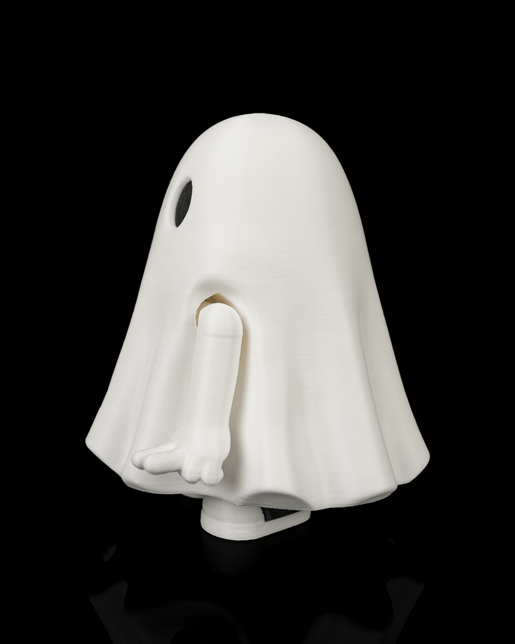 Side view of a white Mood Ghost with its arms lowered, showing the rounded body and sheet-like folds.
